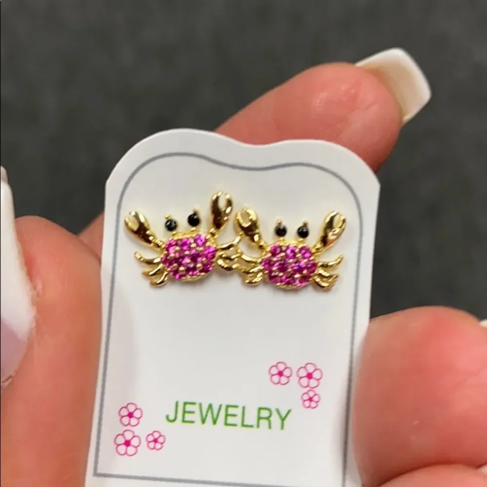 呂Kids stud Earrings 14k gold plated Crab!.
